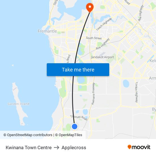 Kwinana Town Centre to Applecross map