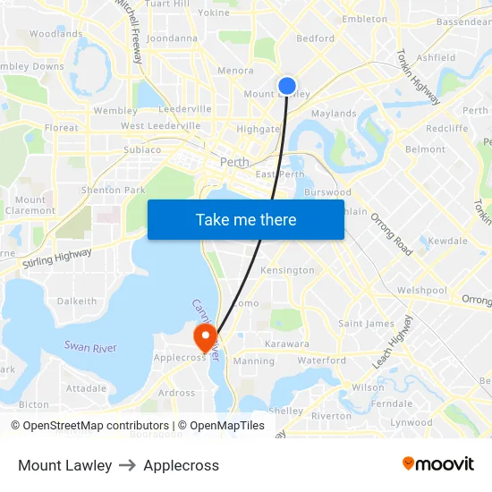 Mount Lawley to Applecross map