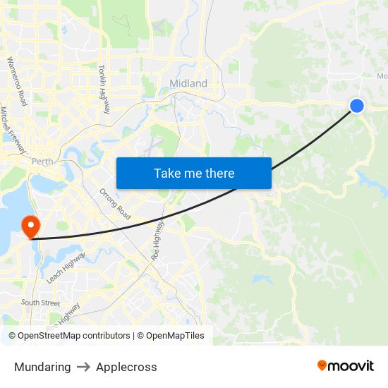 Mundaring to Applecross map