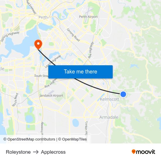 Roleystone to Applecross map