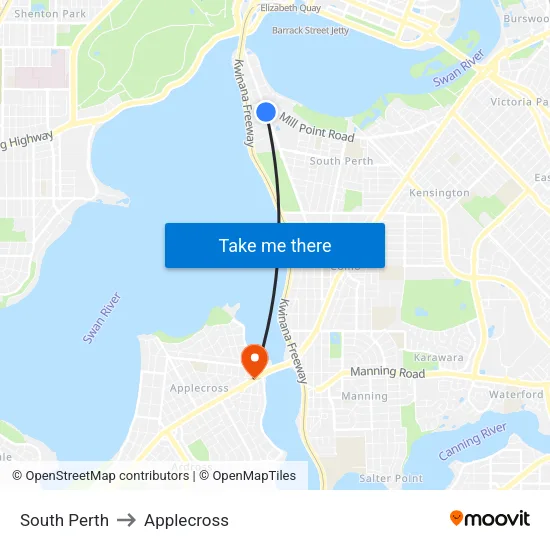 South Perth to Applecross map