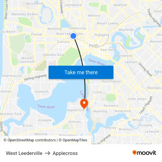 West Leederville to Applecross map