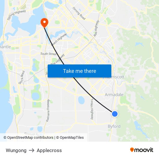 Wungong to Applecross map