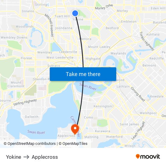 Yokine to Applecross map