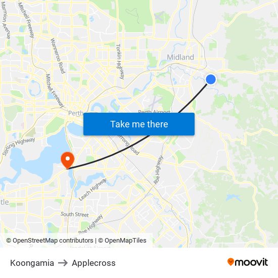 Koongamia to Applecross map