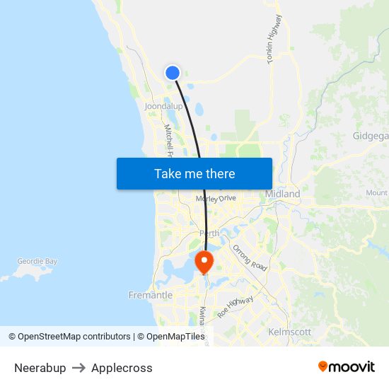 Neerabup to Applecross map