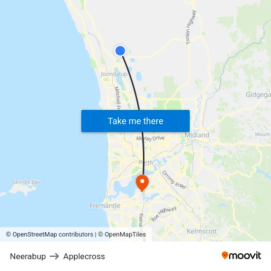 Neerabup to Applecross map