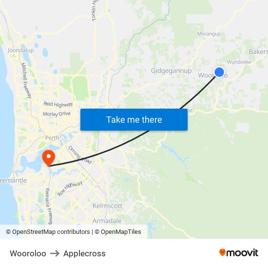 Wooroloo to Applecross map