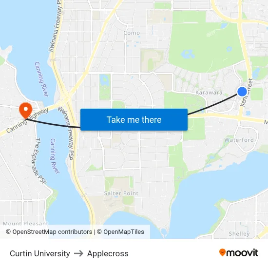 Curtin University to Applecross map