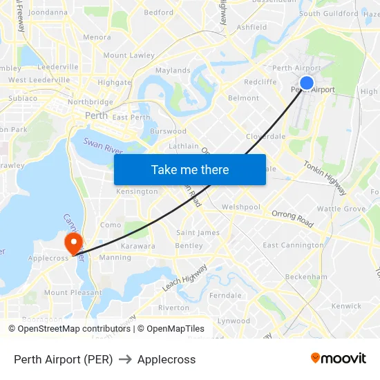 Perth Airport (PER) to Applecross map