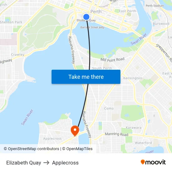 Elizabeth Quay to Applecross map