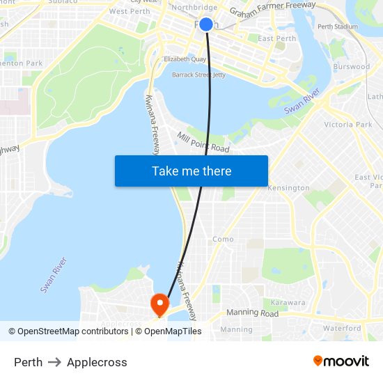 Perth to Applecross map