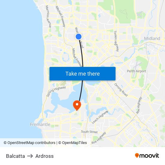 Balcatta to Ardross map