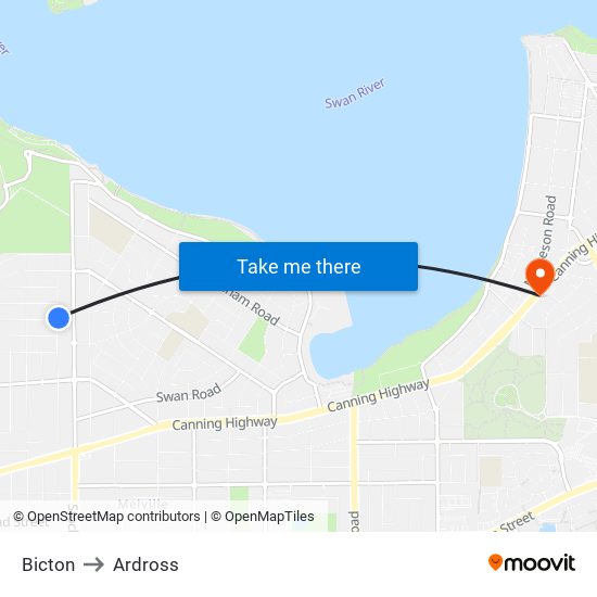 Bicton to Ardross map