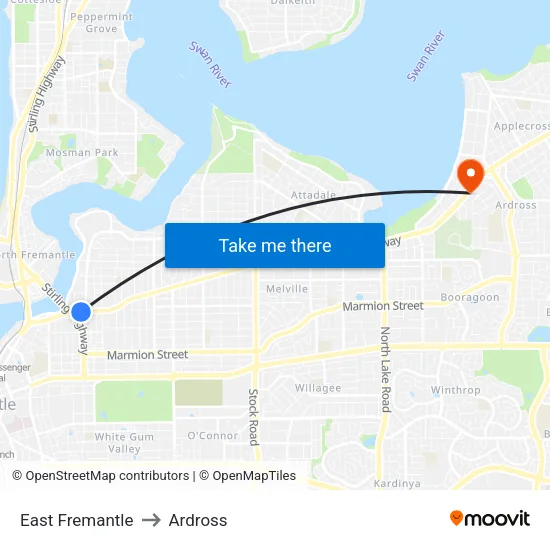 East Fremantle to Ardross map
