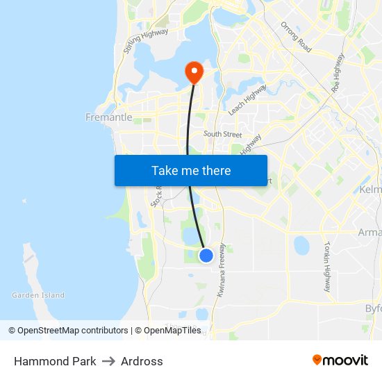 Hammond Park to Ardross map