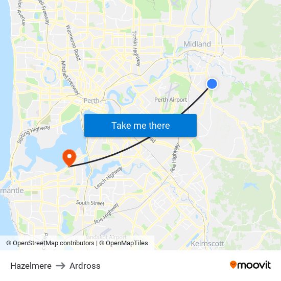 Hazelmere to Ardross map