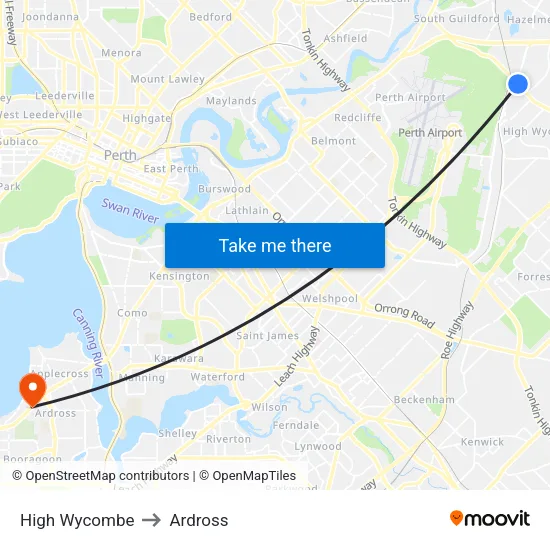 High Wycombe to Ardross map