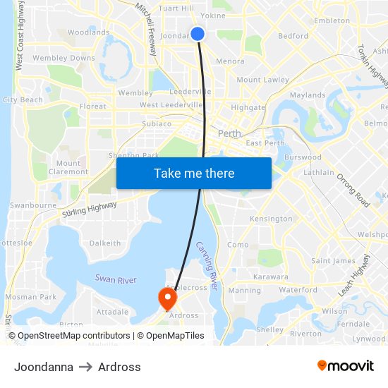 Joondanna to Ardross map