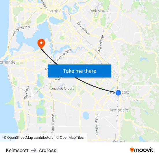 Kelmscott to Ardross map