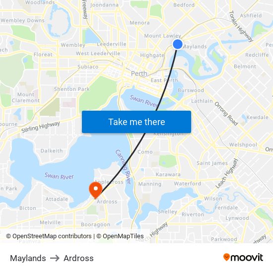 Maylands to Ardross map