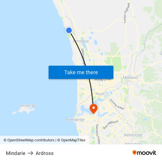 Mindarie to Ardross map