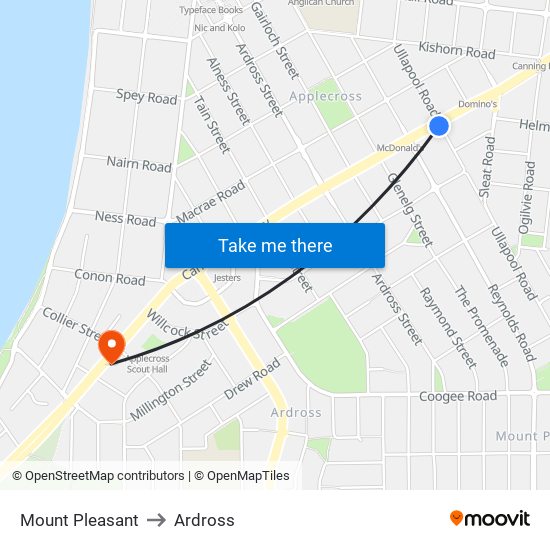 Mount Pleasant to Ardross map