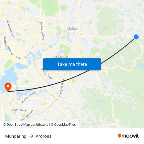 Mundaring to Ardross map