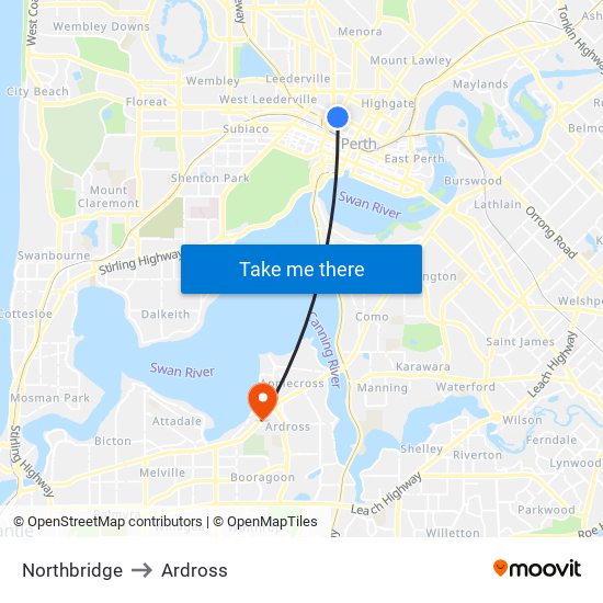 Northbridge to Ardross map