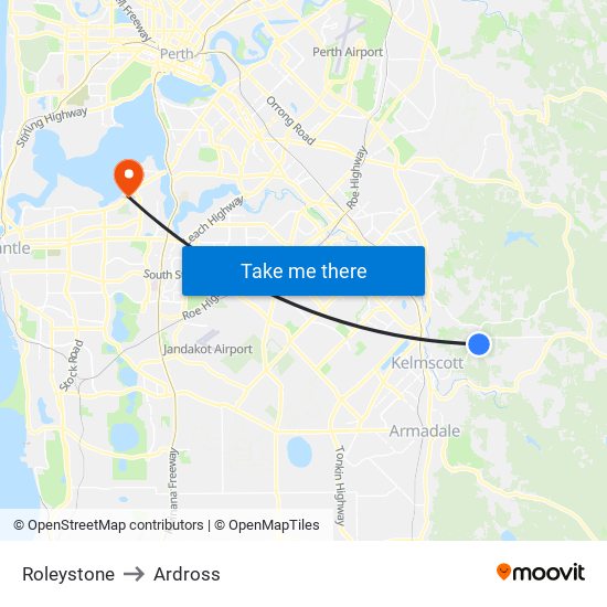 Roleystone to Ardross map