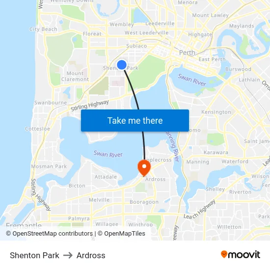Shenton Park to Ardross map