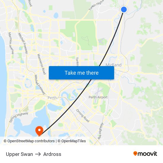 Upper Swan to Ardross map