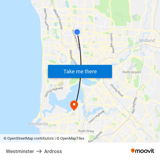 Westminster to Ardross map