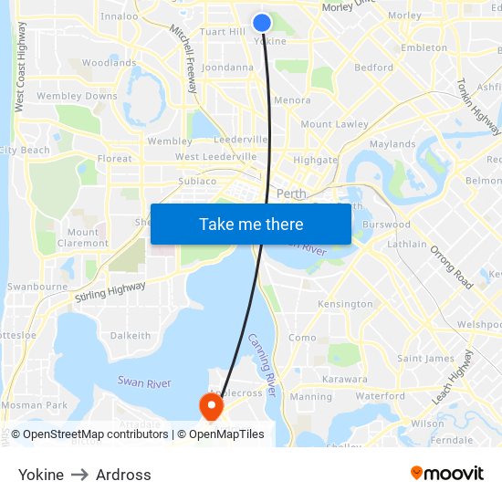 Yokine to Ardross map