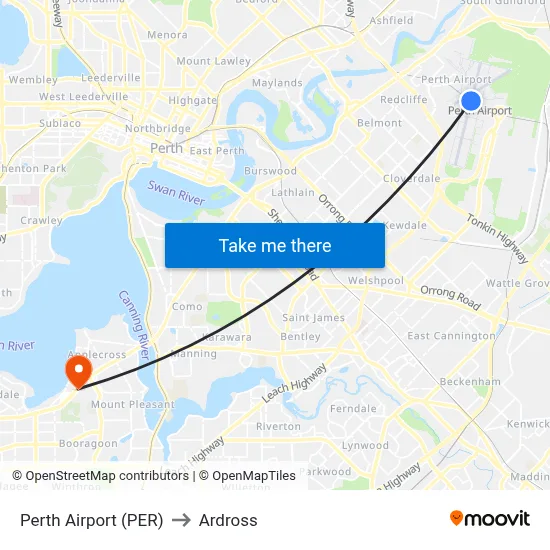 Perth Airport (PER) to Ardross map