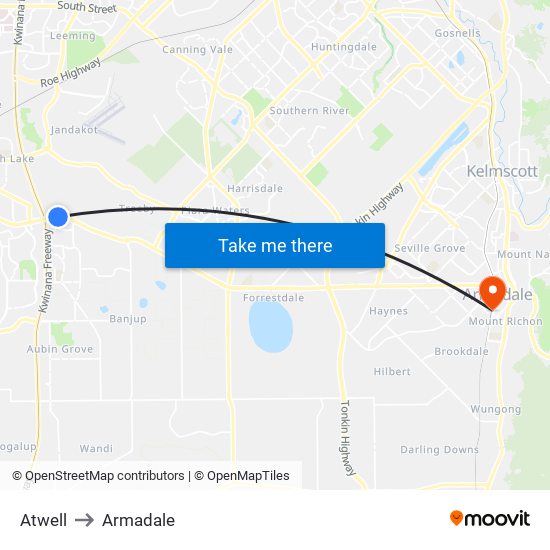 Atwell to Armadale map