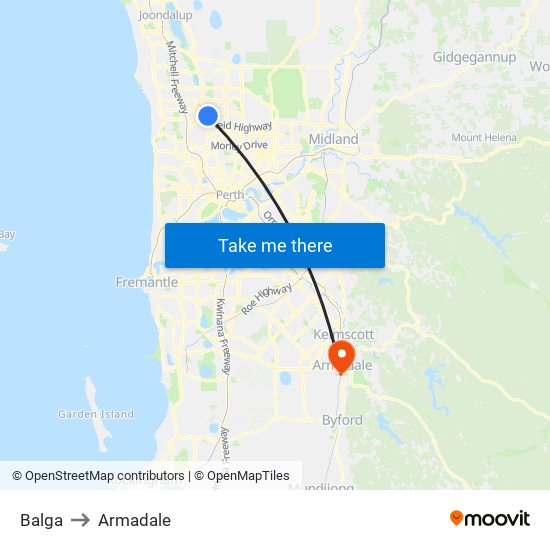 Balga to Armadale map