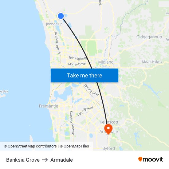 Banksia Grove to Armadale map