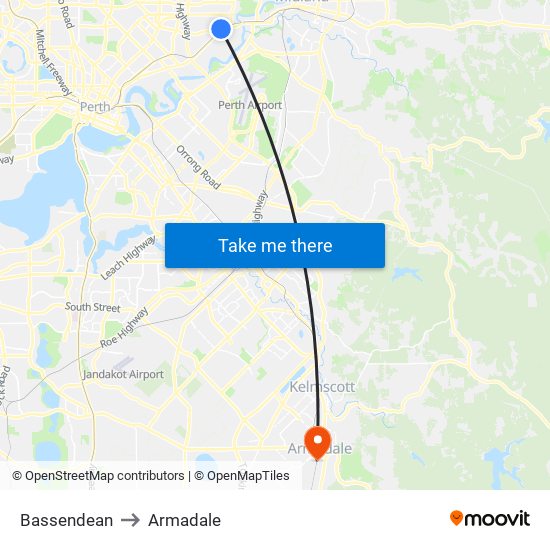 Bassendean to Armadale map
