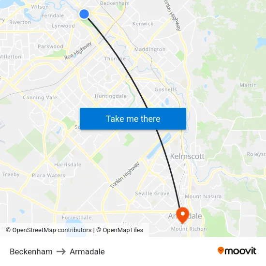 Beckenham to Armadale map