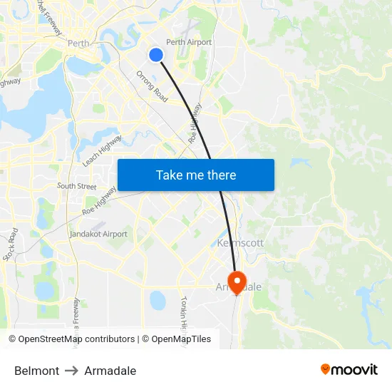 Belmont to Armadale map