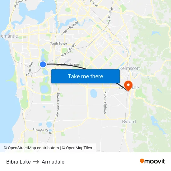 Bibra Lake to Armadale map