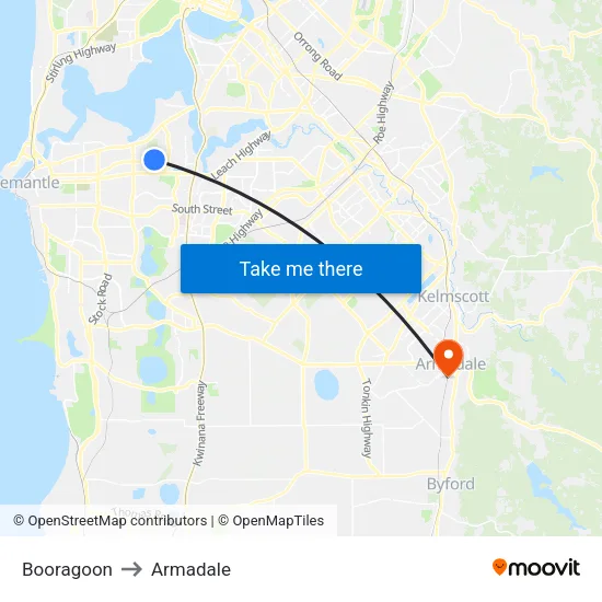 Booragoon to Armadale map