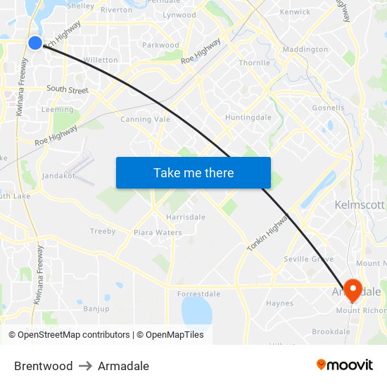 Brentwood to Armadale map