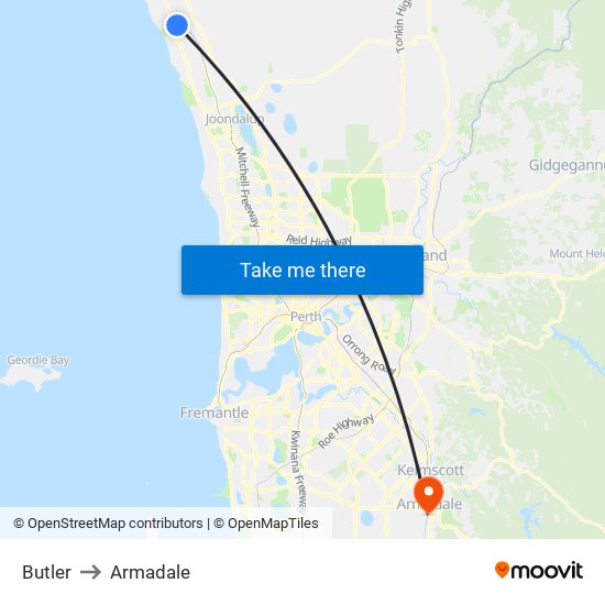 Butler to Armadale map