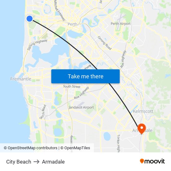 City Beach to Armadale map