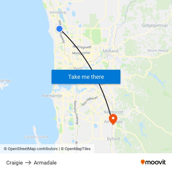 Craigie to Armadale map