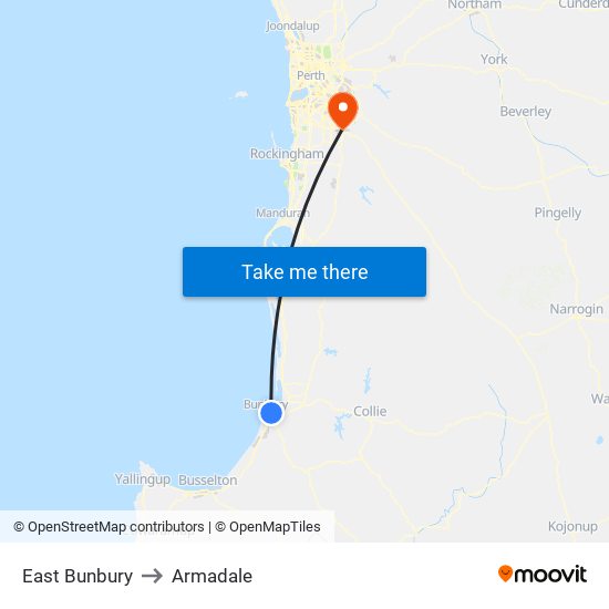 East Bunbury to Armadale map