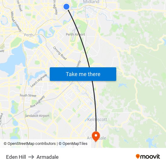 Eden Hill to Armadale map