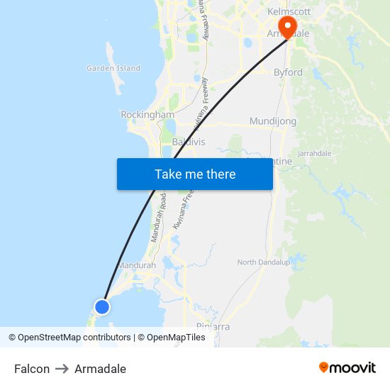 Falcon to Armadale map